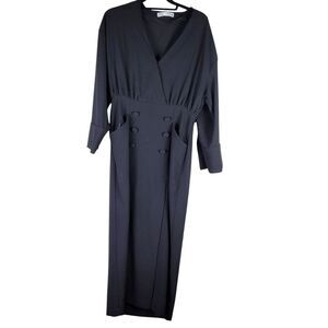 Zara Black Long Sleeve Midi Dress w/ Kick Pleat. Sz. M